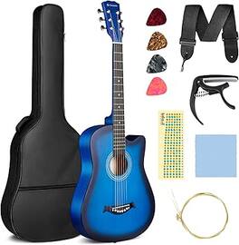 CAHAYA - Acoustic Guitar: For Beginner 38 Inch Cutaway All Wood Guitar Starter Kit for Kids Teenager Adults CY0354