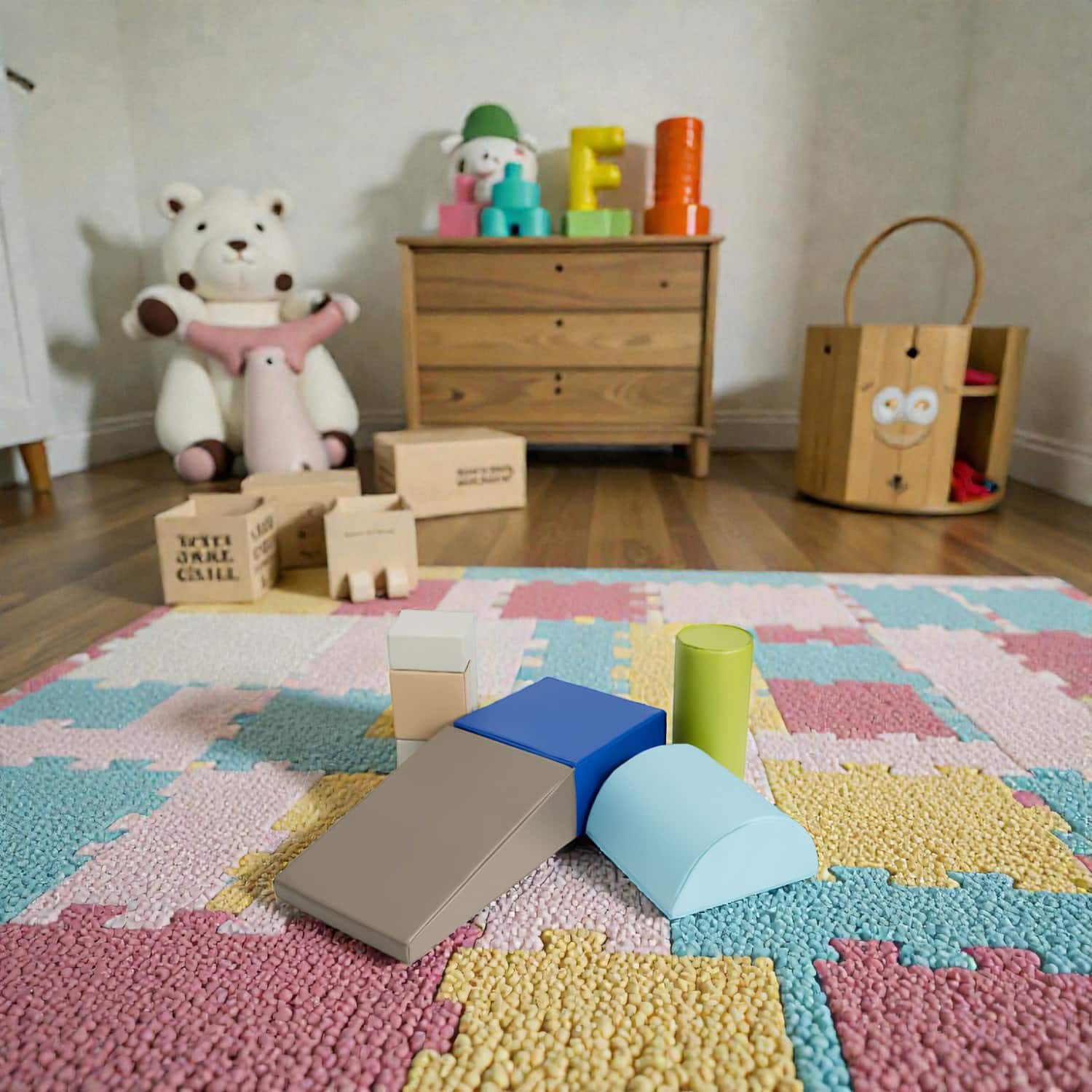 BreeBe - 6-Piece Indoor Climb and Crawl Play Set for Toddlers - Gray