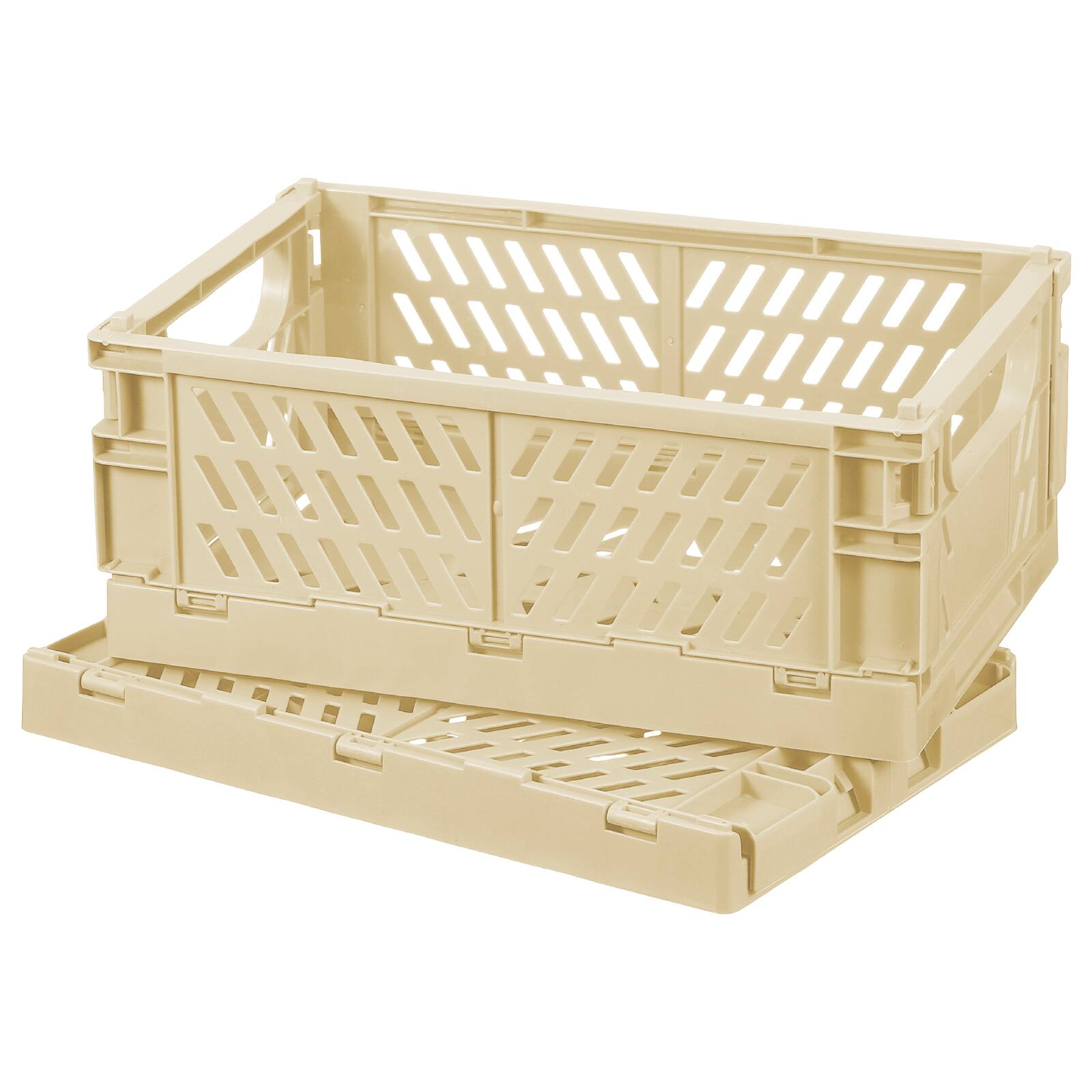 Unique Bargains - 2pcs Small Plastic Storage Baskets, 9.6"x6.3"x4.1" Stackable Foldable with Handles for Home Office - Cream White
