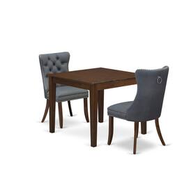 East West Furniture - 3 Piece Dining Room Set Includes a Square Solid Wood Table and 2 Parson Chairs - Gray