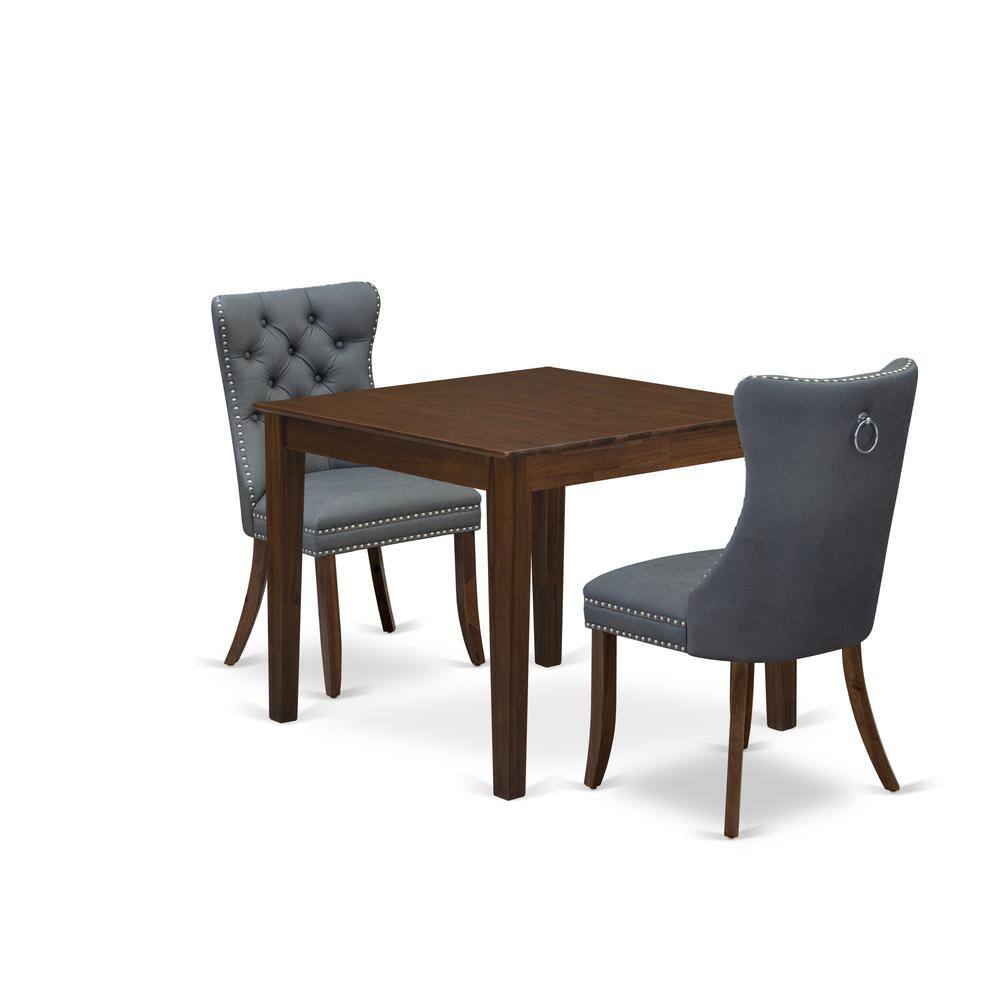 Front. East West Furniture - 3 Piece Dining Room Set Includes a Square Solid Wood Table and 2 Parson Chairs - Grey.