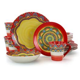 Elama - Zen Mozaik 16 Piece Luxurious Stoneware Dinnerware with Complete Setting for 4, 16pc - Red