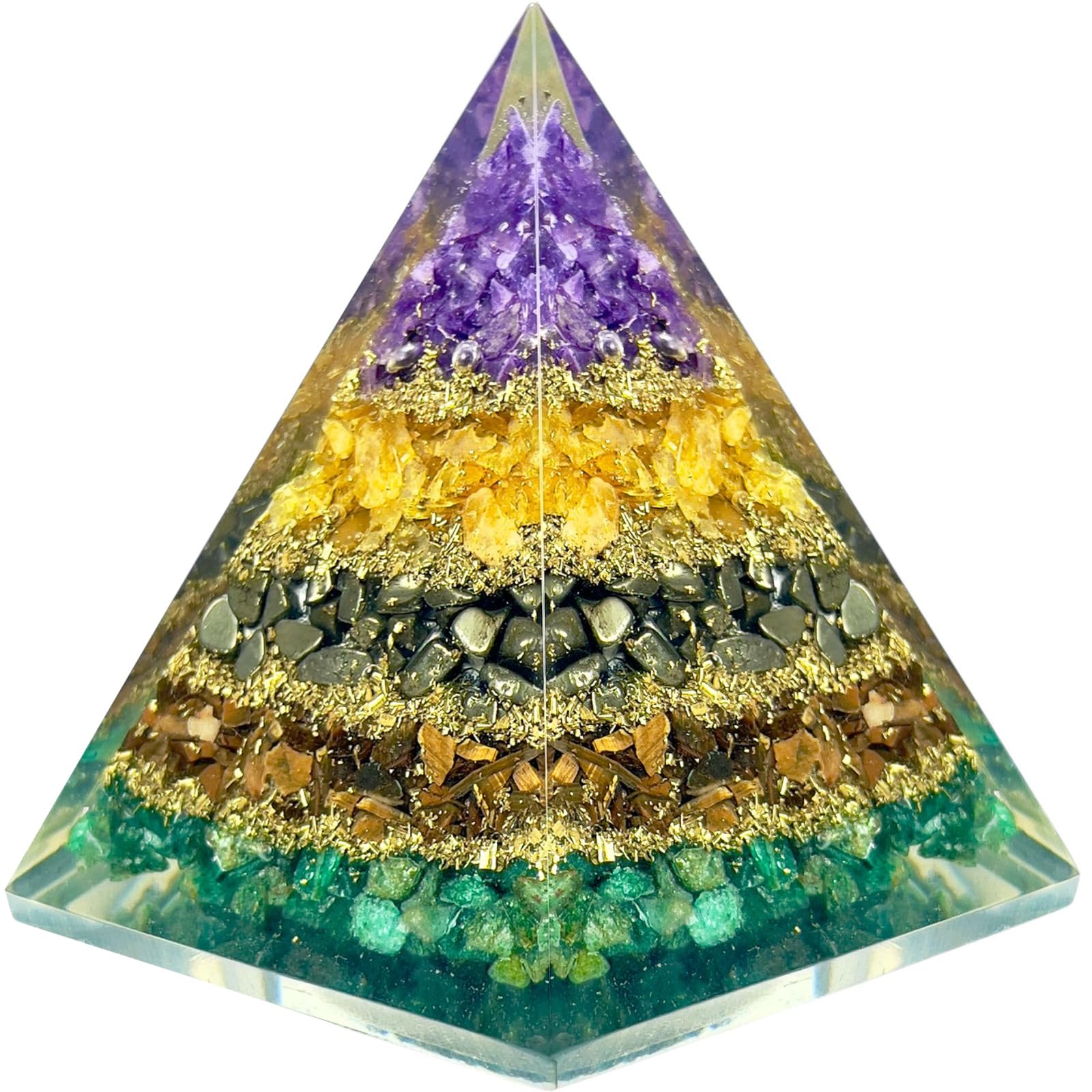 Front. Alchemy Casas - Citrine Orgonite Pyramid for Wealth, Meditation & Energy Balance – Handcrafted Success Decor - Serpentine.