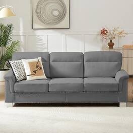 Trinkets Crazed - 82" Modern Compressed Snowfleece Fabric 3-Seater Sofa, for Living Room - Gray