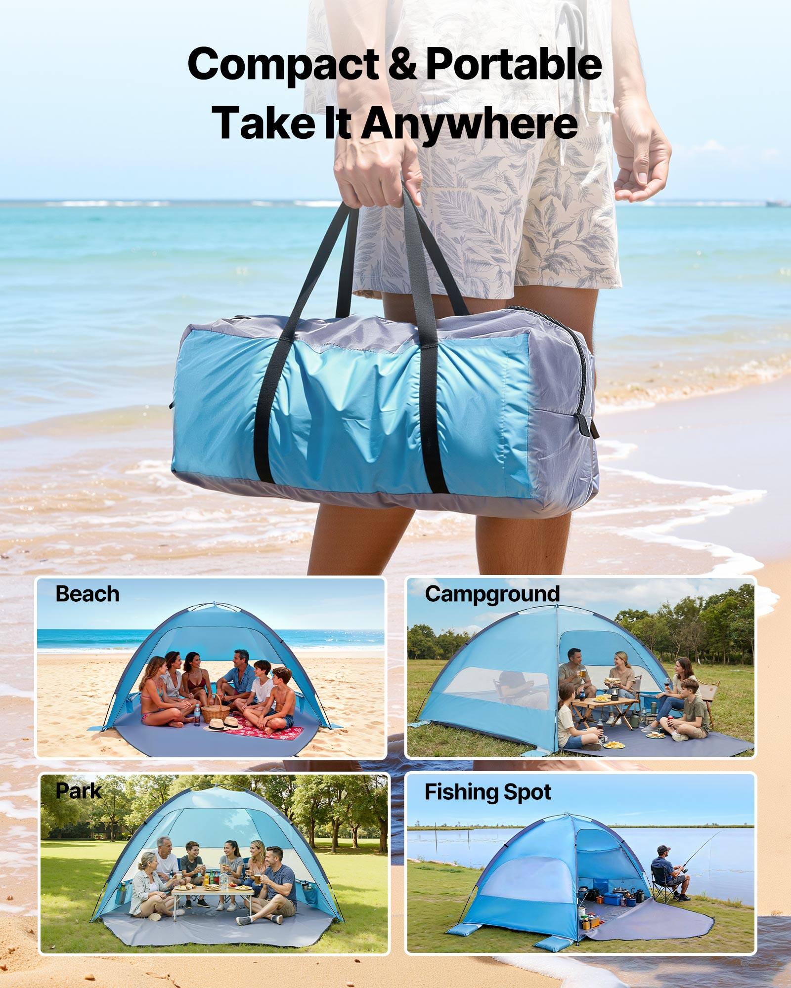 Compact & Portable  
Take It Anywhere  

Beach  
Campground  
Park  
Fishing Spot