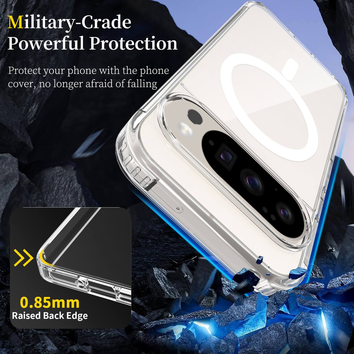 Military-Crade Powerful Protection  
Protect your phone with the phone cover, no longer afraid of falling  

0.85mm Raised Back Edge