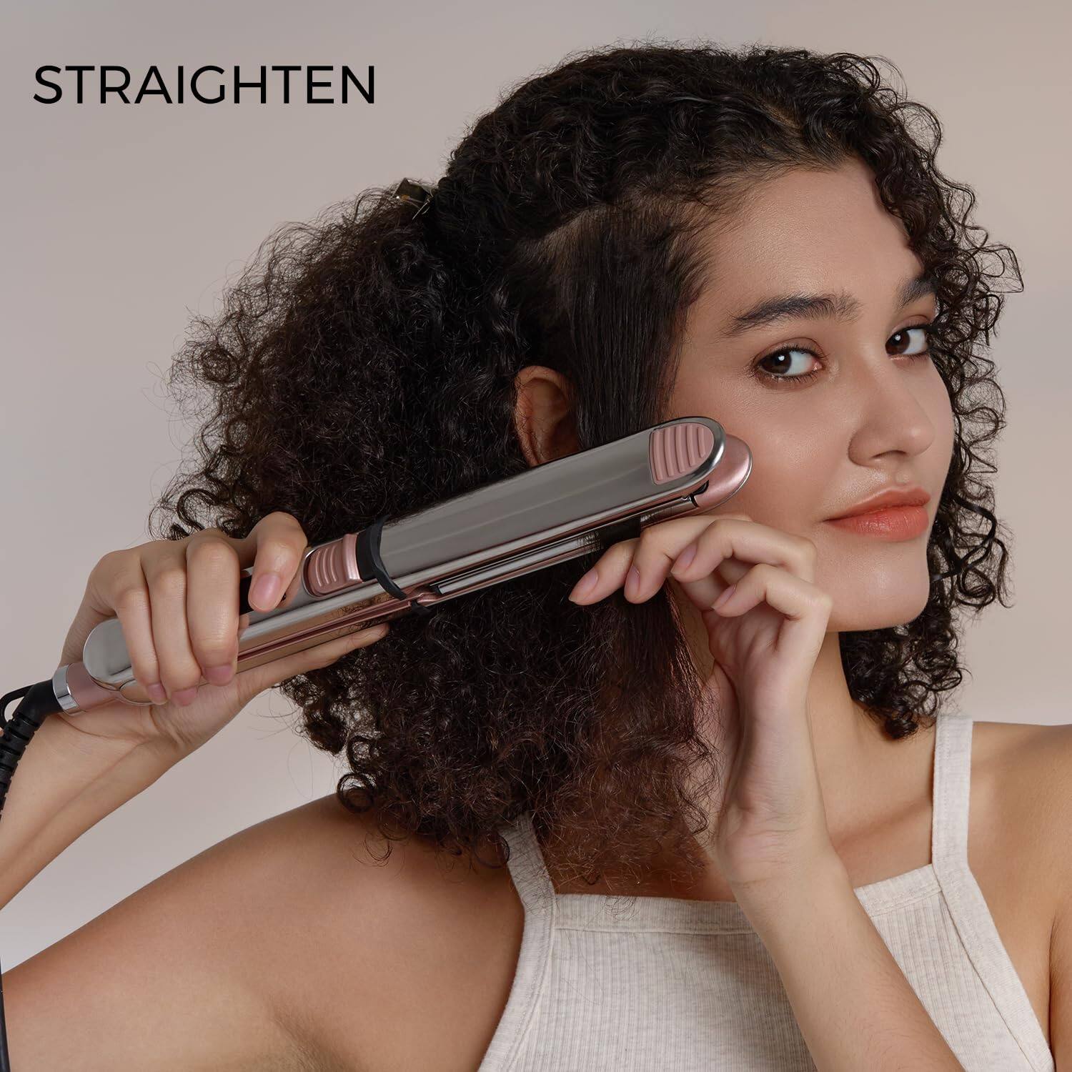 Alt View 3. Live At Space - 2-in-1 Titanium Ionic Flat Iron Professional Hair Straightener & Curler  Fast Heating Dual Pink For All Types - Pink.