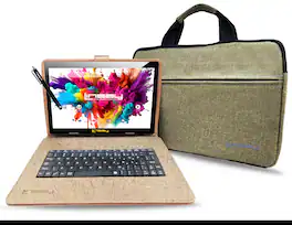 LINSAY - 10.1" Octa Core 128GB Storage Android 15 with Unique Oracle Keyboard Case and Tablet Briefcase - Brown