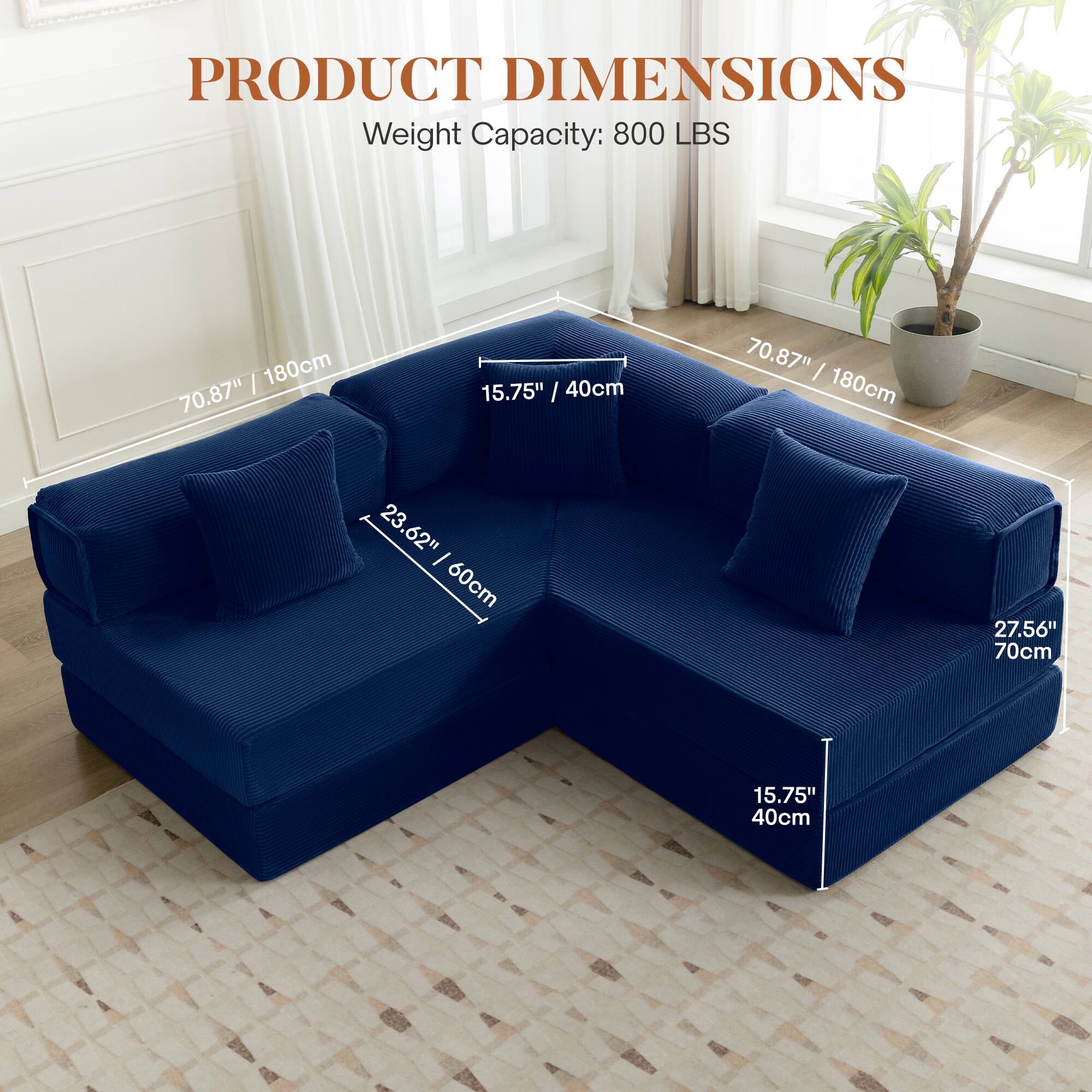PRODUCT DIMENSIONS  
Weight Capacity: 800 LBS  
70.87" / 180cm  
15.75" / 40cm  
23.62" / 60cm  
27.56" / 70cm