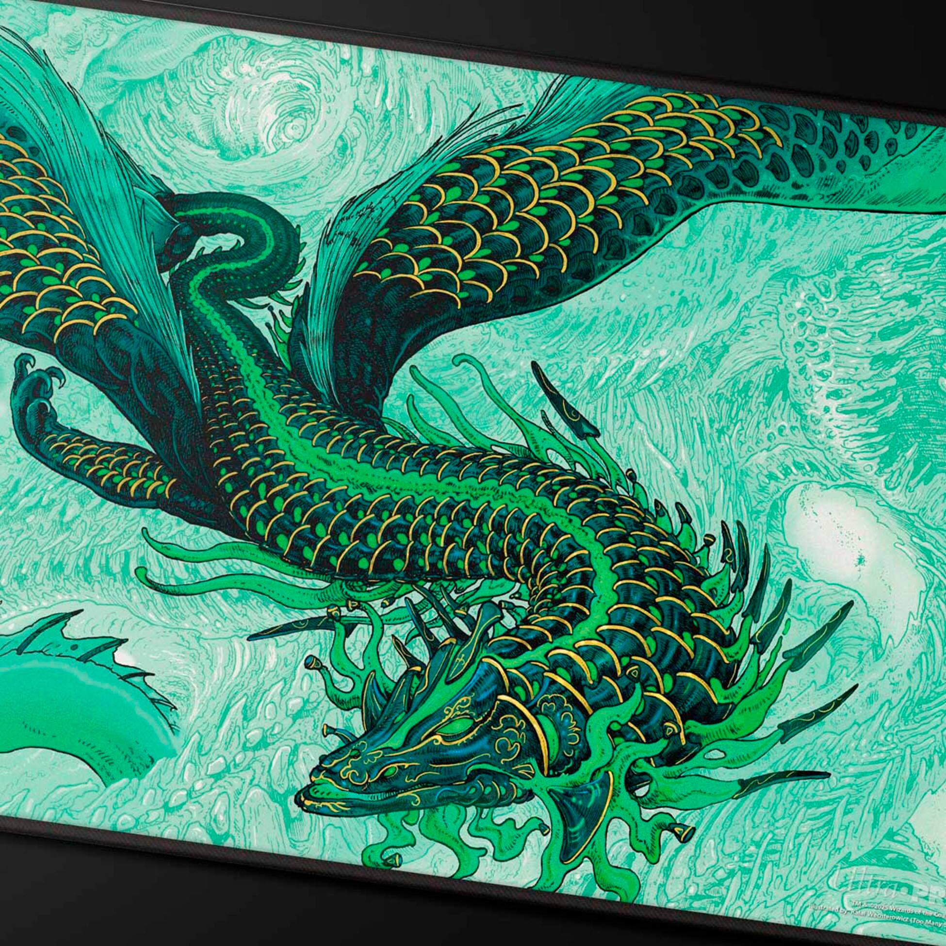 Alt View 1. Ultra PRO - Tarkir Dragonstorm Teval, Arbiter of Virtue Black Stitched Playmat for Magic: The Gathering.