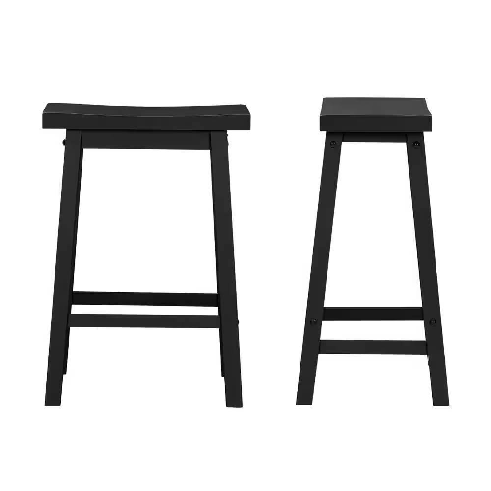 Back. Hivvago - Set of 2 Farmhouse Counter Height Saddle Barstool in Charcoal Black Wood Finish - black.