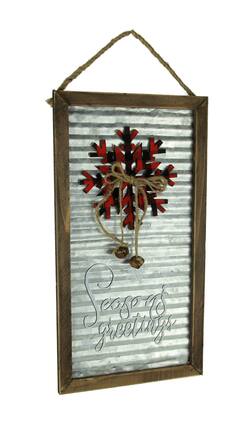 Front. Direct International - Wood Framed Rustic Metal Seasons Greetings Wall Hanging - Gray.