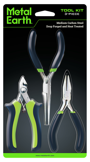 Metal Earth  
TOOL KIT 3-PIECE  
Medium Carbon Steel Drop Forged and Heat Treated  
www.metalearth.com