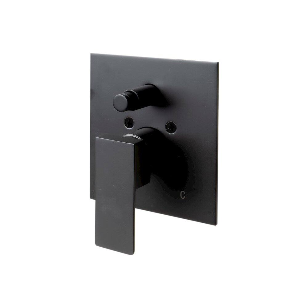 Front. Alfi - Black Matte Shower Valve with Square Lever Handle and Diverter - Black.