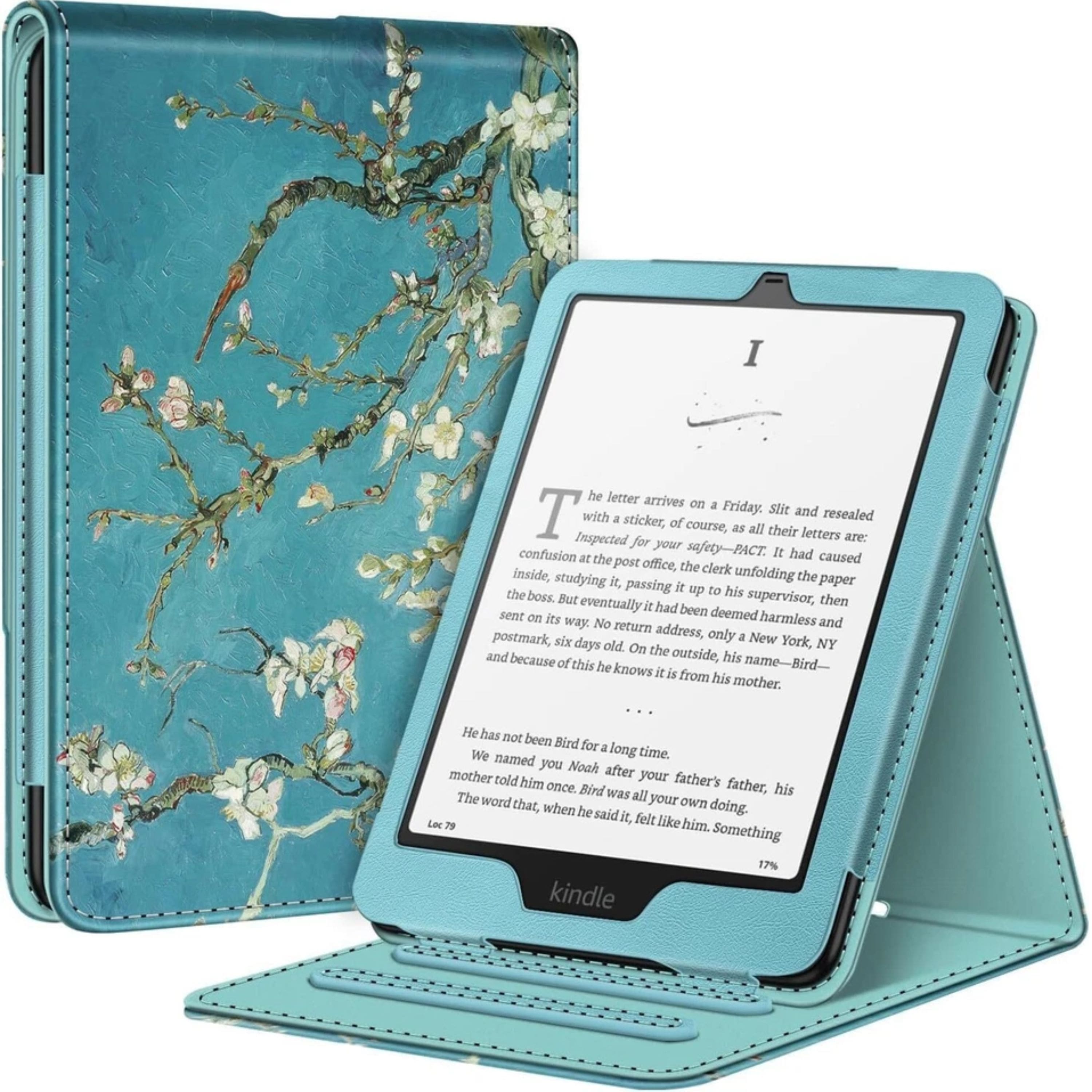 Kitcheniva - Flip Case for 7"/6.8" Kindle Paperwhite Vertical Stand Cover Blossom - Blue Blossom