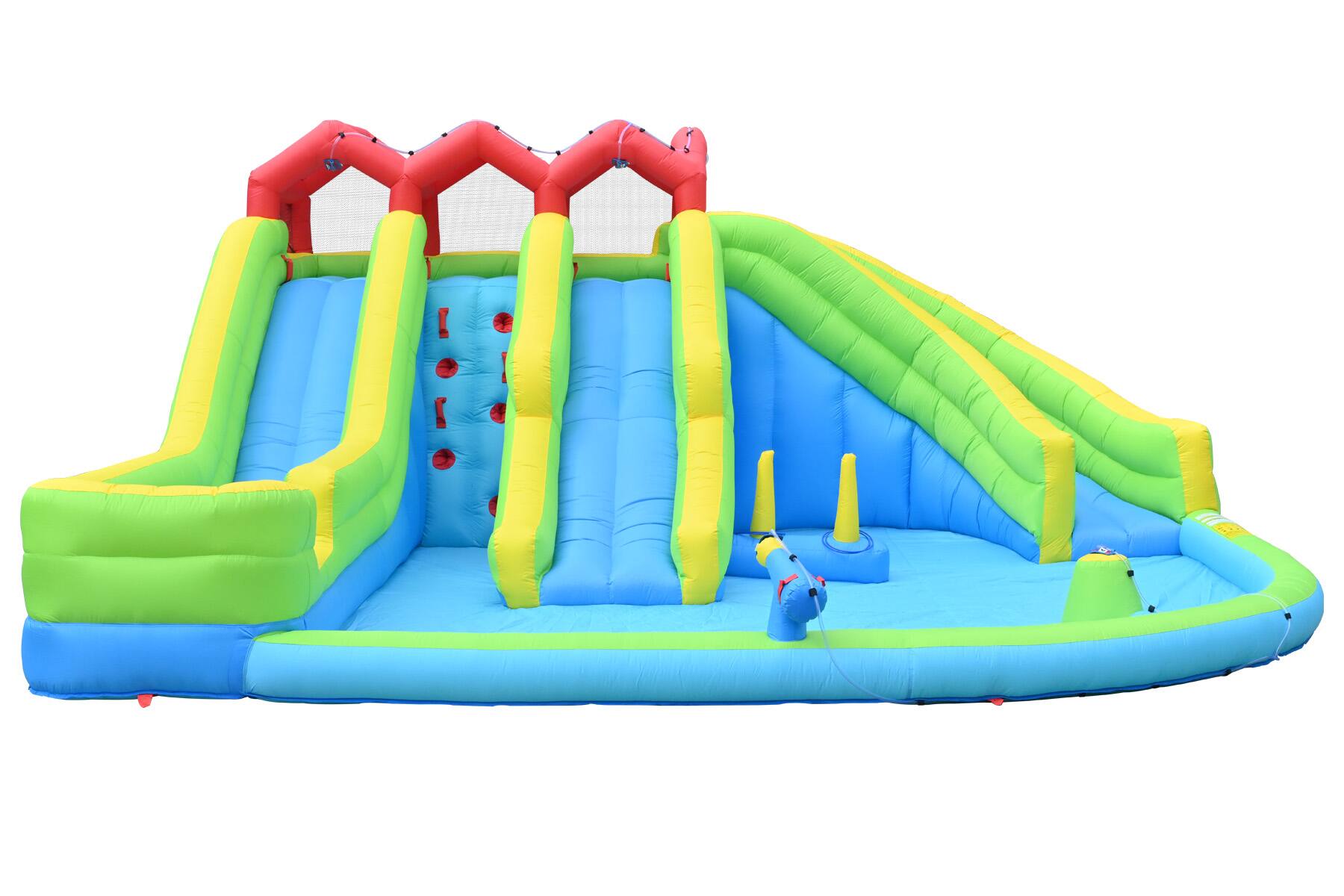 Alt View 7. Loheer - Loheer 7 in 1 Inflatable Water Park with Three Slides Blower Water Gun and Climbing Wall for Kids Backyard.