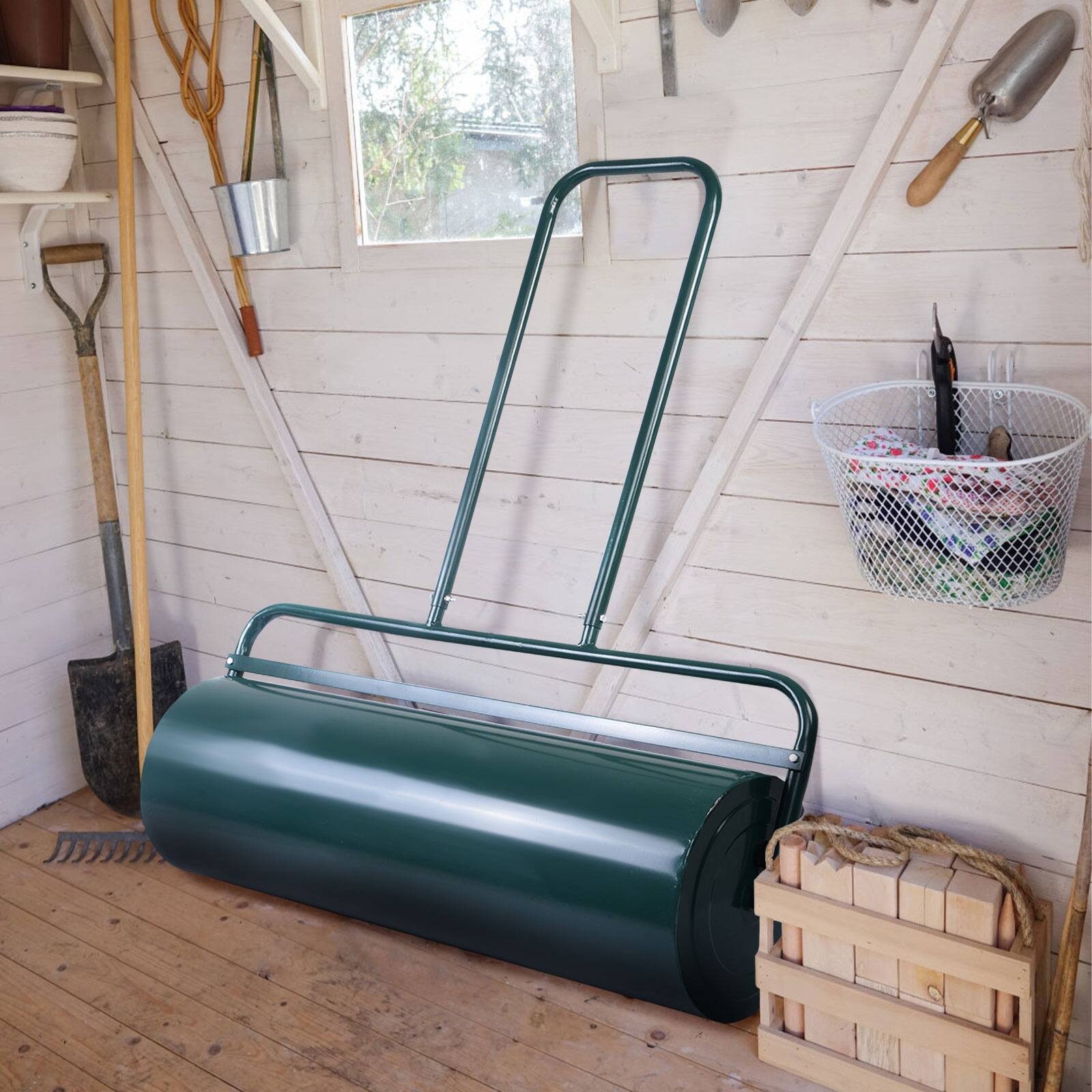 Alt View 7. Sugift - 36 x 12 Inches Tow Lawn Roller Water Filled Metal Push Roller - Green.