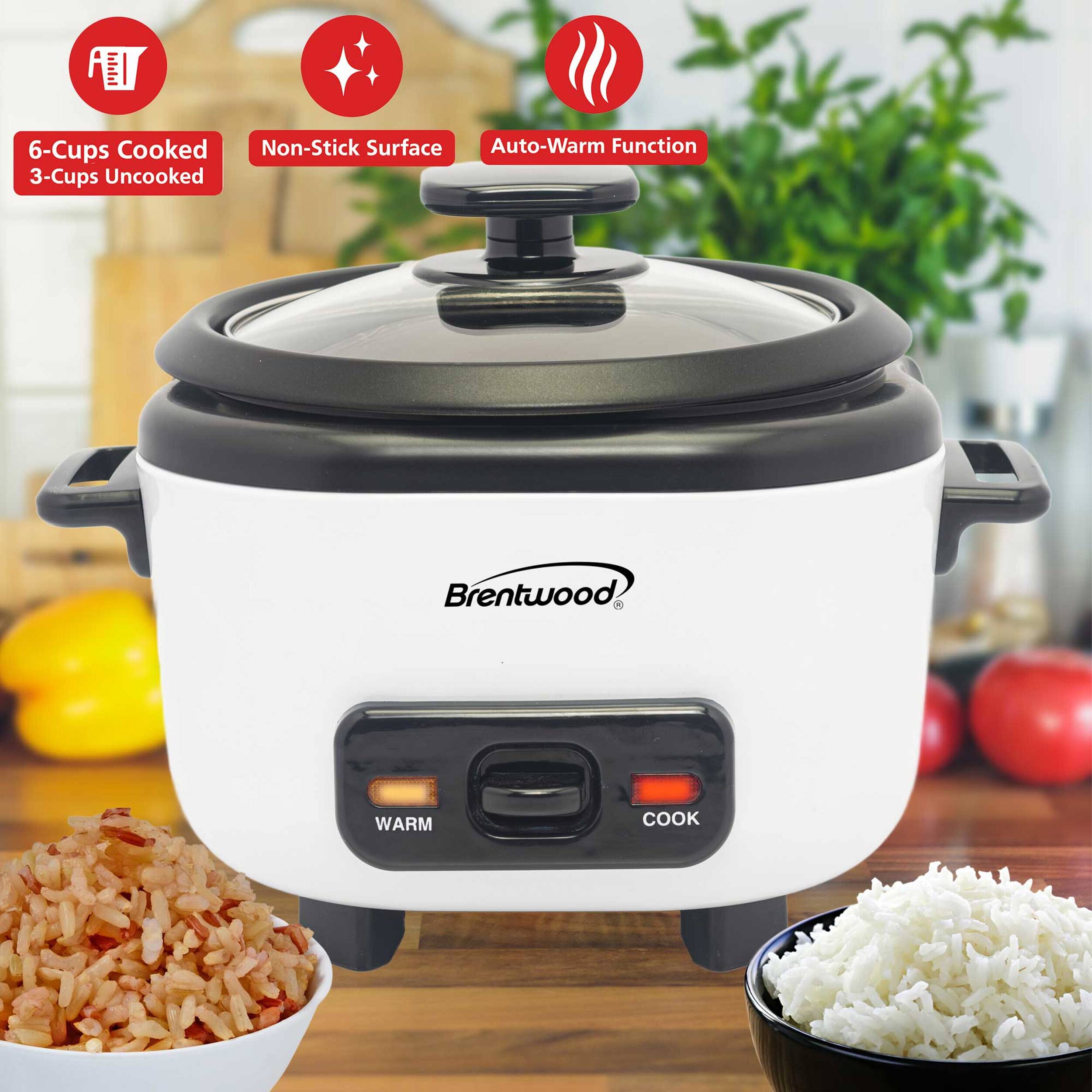 6-Cups Cooked  
3-Cups Uncooked  
Non-Stick Surface  
Auto-Warm Function  
Brentwood