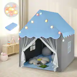 Costway - Kids Playhouse Tent Large Castle Fairy Tent Gift w/Star Lights Mat - Multicolor