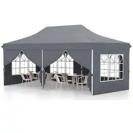 Ecooso - 10 x 20 FT Canopy Tent Pop Up Design with 6 Sidewalls Windows and Carry Bag - Gray
