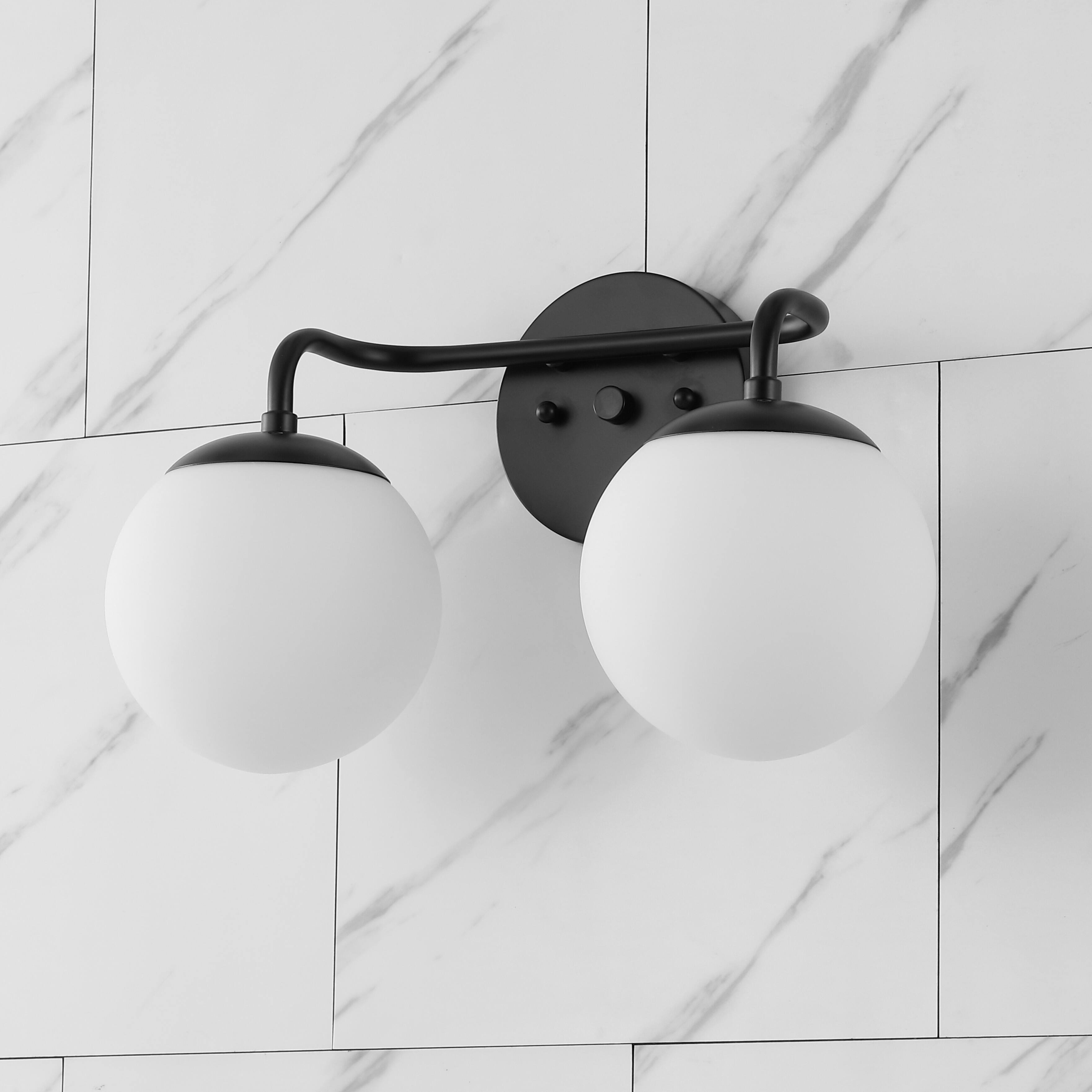 Alt View 5. Jonathan Y - Louis Parisian Globe 15" 2-Light Metal/Frosted Glass Modern Contemporary LED Vanity Light, Black - Black.