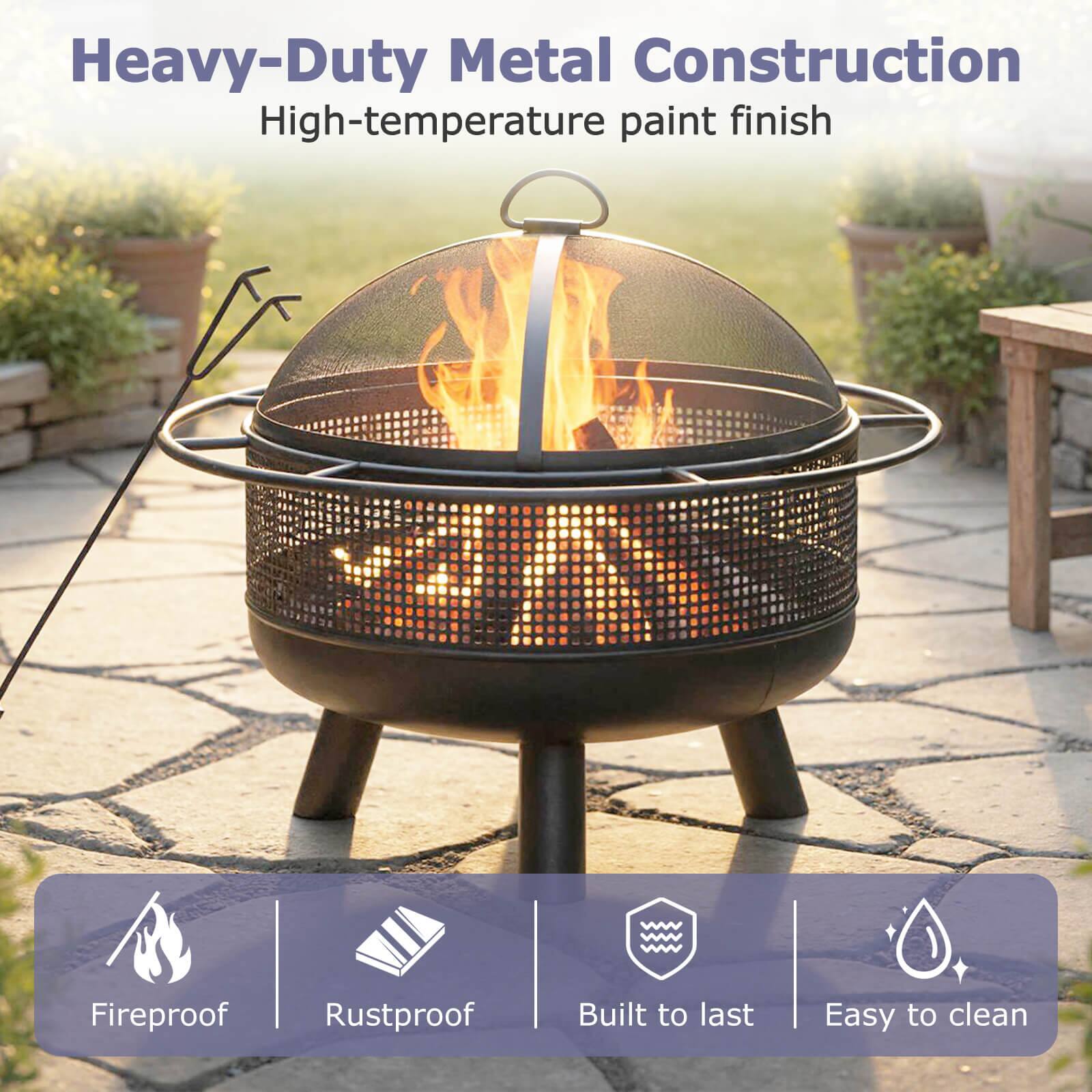 Heavy-Duty Metal Construction  
High-temperature paint finish  

Fireproof  
Rustproof  
Built to last  
Easy to clean