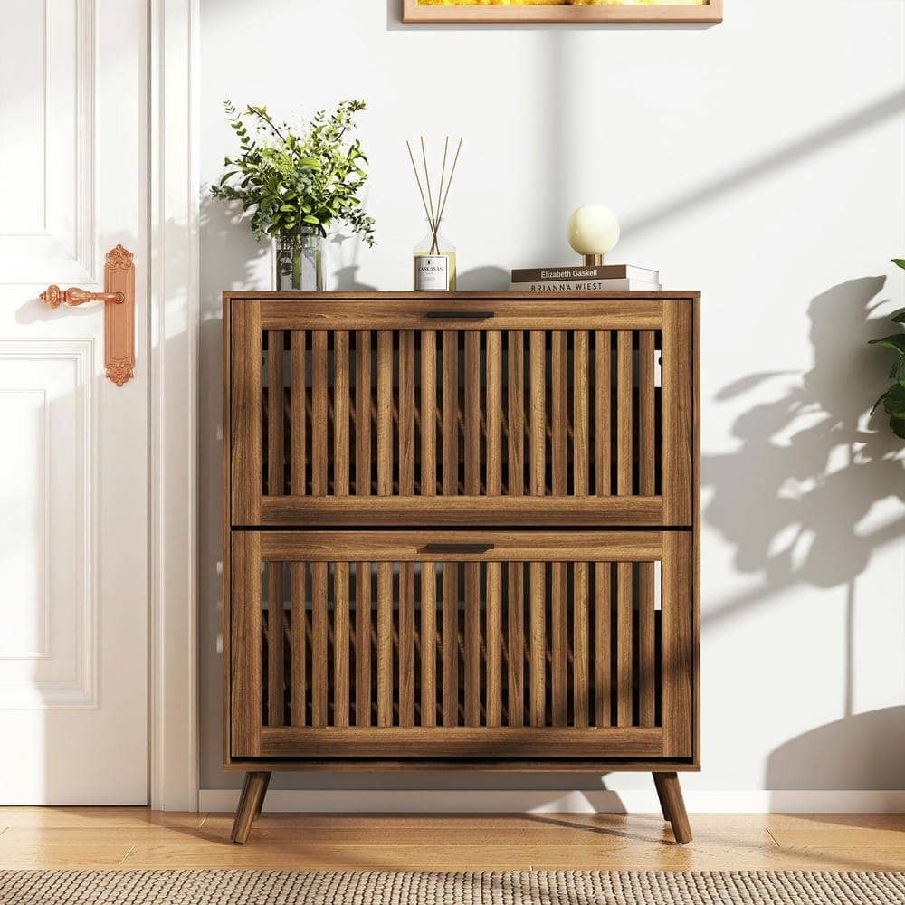 Kadyn - Resenkos 31.5-Inch Large Capacity Shoe Cabinet with Movable Partitions - Walnut - Brown