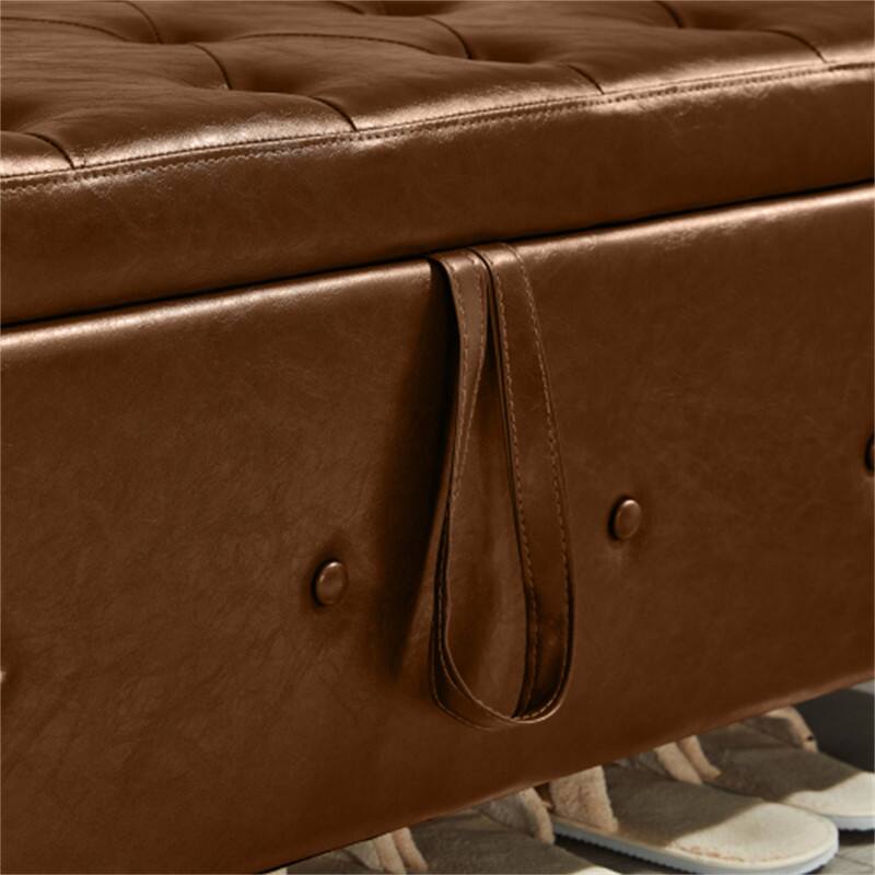 Alt View 5. HTUTWOO - Storage Ottoman Bench for Bedroom Living Room Hallway - 48" Upholstered Tufted Faux Leather PU Ottoman with Storage - Brown.