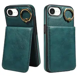 Dteck - for Apple iPhone 17e / 16e Wallet Case,Slim Shockproof Lychee Texture Leather with 360 Ring Stand & Card Holder Cover - Green