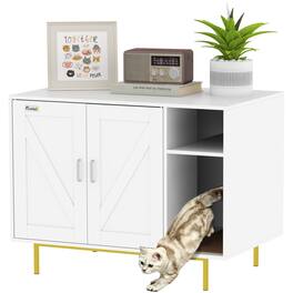 Pawhut - Cat Litter Box Enclosure, Furniture with Scratching Pad, Storage, Hidden, End Side Table, 31.5"x20"x24" - White