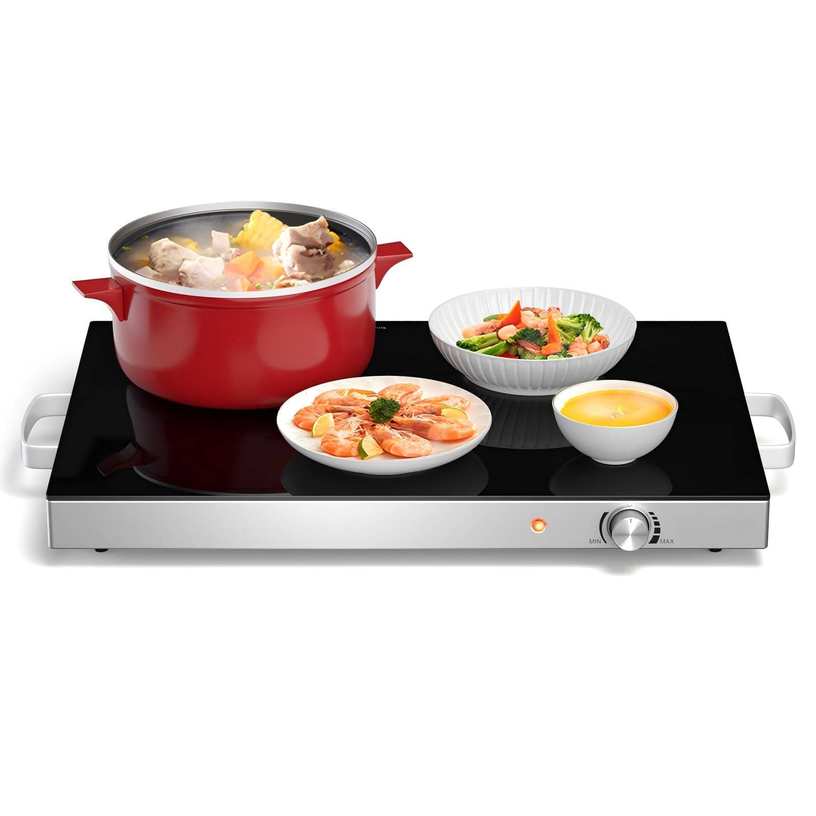 Sugift - 22 x 14 Inch Electric Warming Tray Hot Plate Dish Warmer with Adjustable Temperature - Silver, black