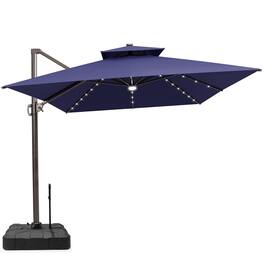 Crestlive Products - 11x11ft Aluminum Cantilever Patio Umbrella with Lights with Base - Navy blue