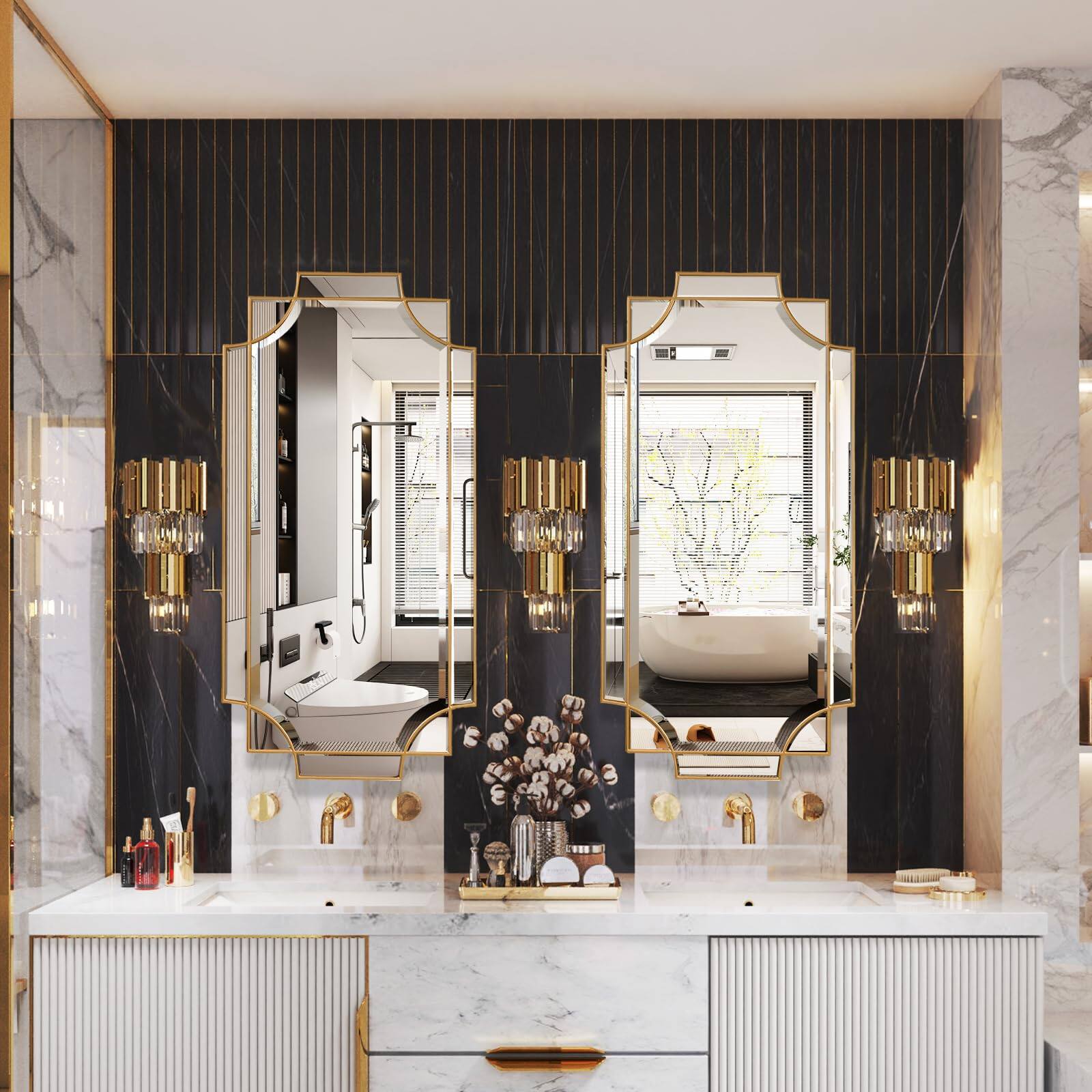 Alt View 4. TECH SAFARI - Mirror For Wall Large Decorative Mirrors Decor Polished Bevelled Full Length Long Living Room Bathroom Bedr - Gold 36"L x 24"W.