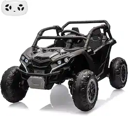 GARVEE - 24V 4WD 2-Seater Ride-On UTV for Kids, 4×75W Motors, Remote Control, LED Lights, Music, Shock Absorbers, 7Ah Battery - Black