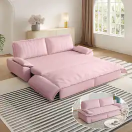 Trinkets Crazed - 73.2" Queen Size Sofa Bed, 3 in 1 Convertible Pull Out Sleeper Sofa with Thicked Cushions and Side Storage - Pink