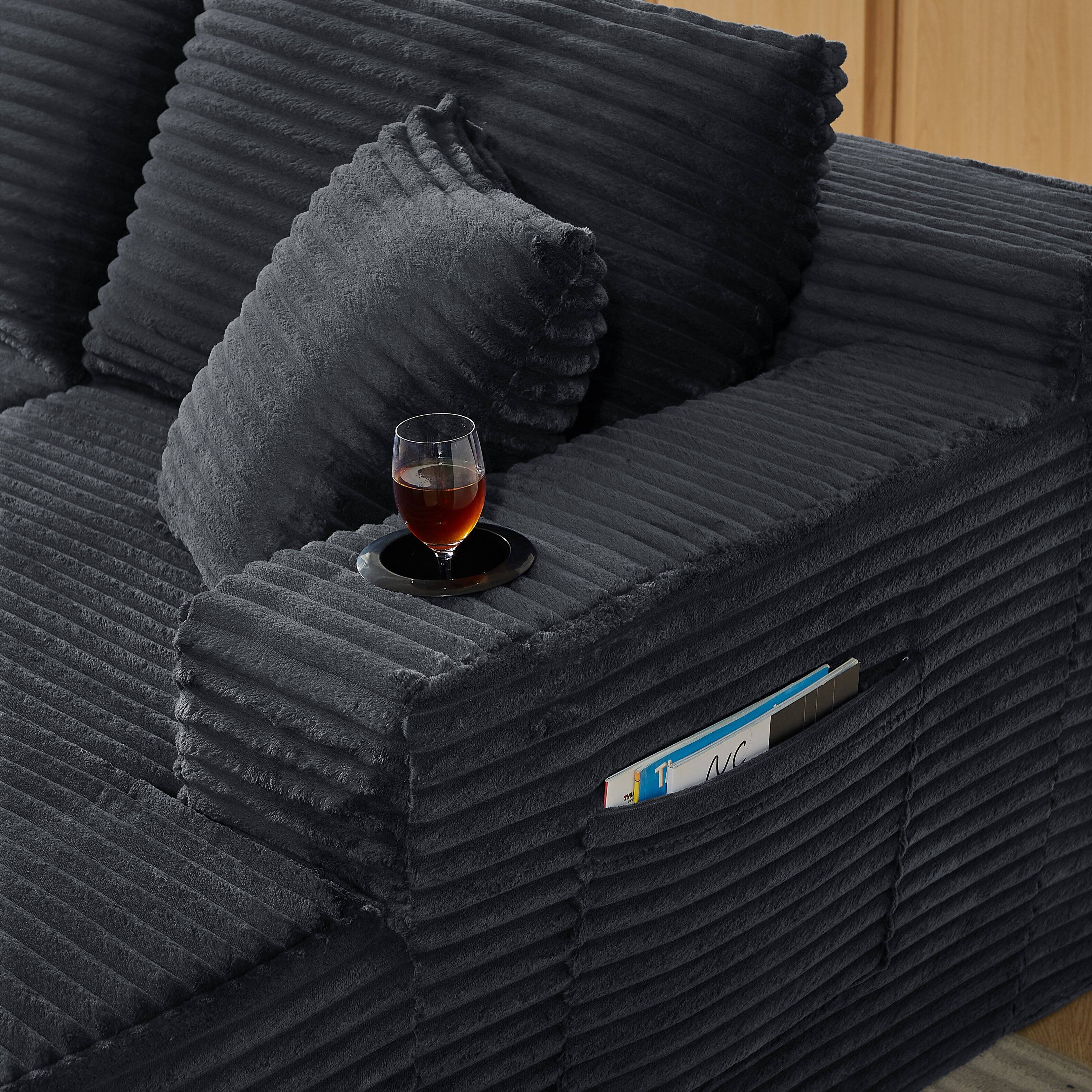 Back. Aukfa - U-Shaped Sectional Sofa Set - Minimalist Modular Design, Corduroy Cloud Couch for Living Room - Dark Gray.