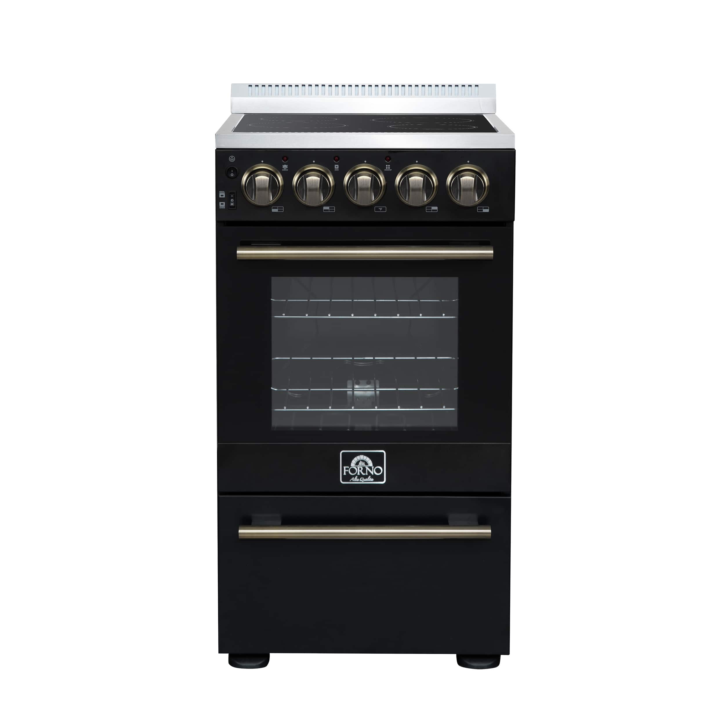 Forno Appliances - Pallerano 2.05 Cu. Ft. Freestanding Electric Range with Antique Brass Accessories - Black