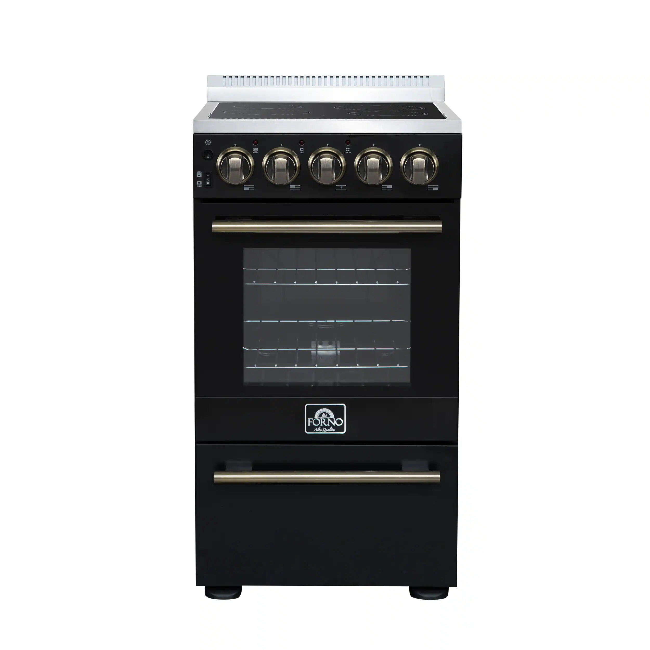 Forno Appliances - Pallerano 2.05 Cu. Ft. Freestanding Electric Range with Antique Brass Accessories - Black