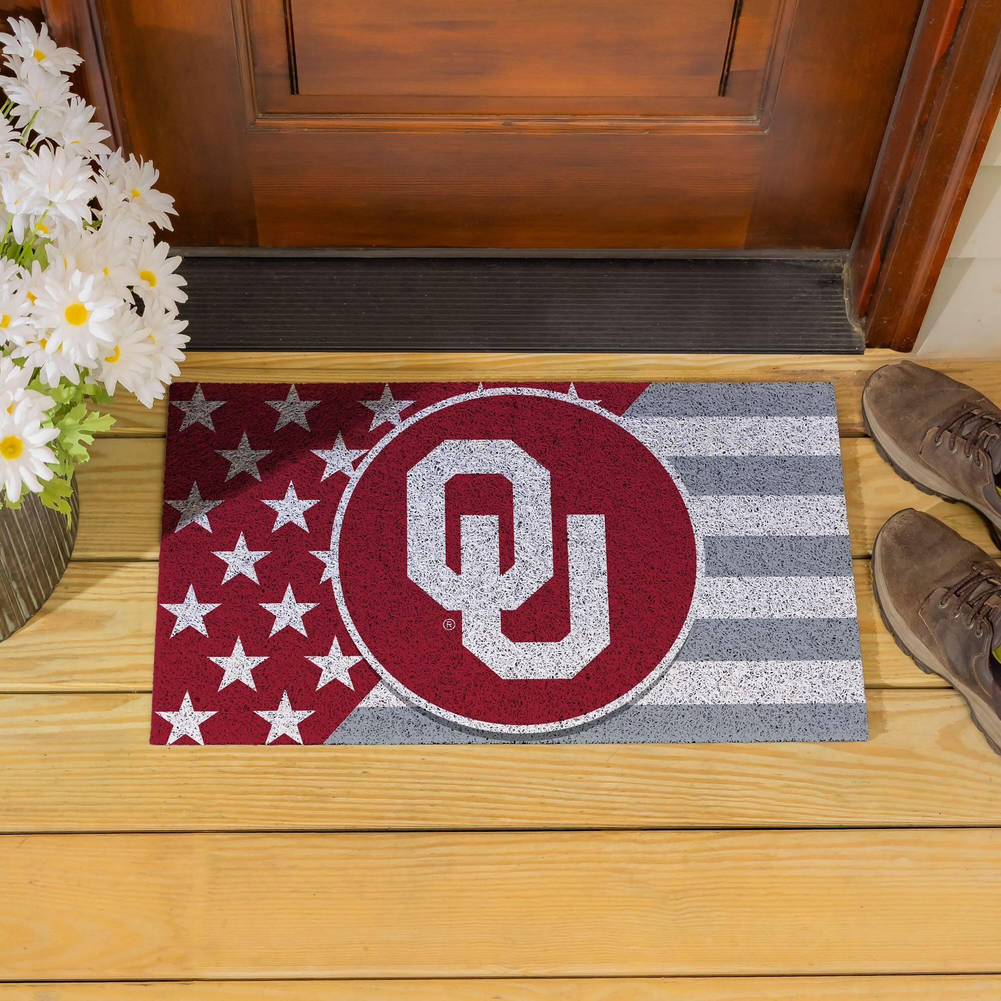 Alt View 3. Evergreen Enterprises - Oklahoma Sooners 16" x 28" Stars & Stripes Patriotic Turf Mat - Multicolor.