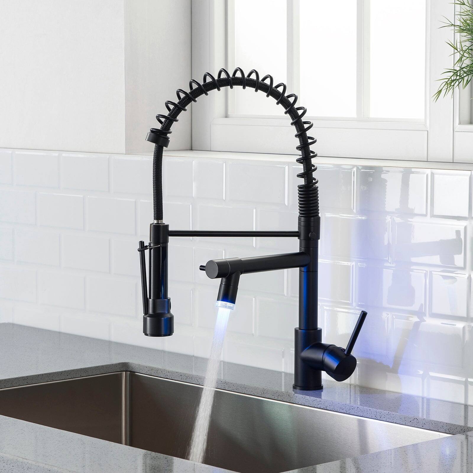 Alt View 2. Boyel Living - Matte Black Single Handle No Sensor Pull Down Sprayer Kitchen Faucet with Pot Filler - Matte Black - 50 LED.