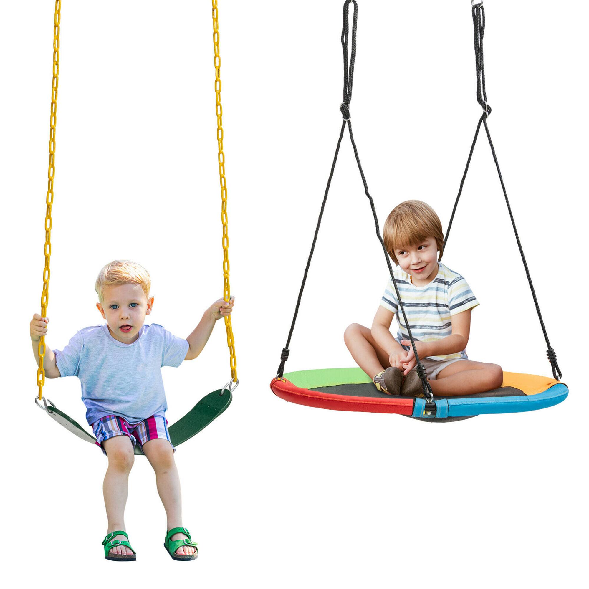Front. Gymax - Gymax 2-Pack Swing Set Swing Seat Replacement & Saucer Tree Swing for Indoor & Outdoor - Multi-color.