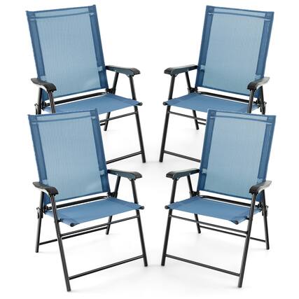 Front. Costway - Costway 4pcs Patio Portable Armrests Chair Folding Sling Back Chair - Blue.