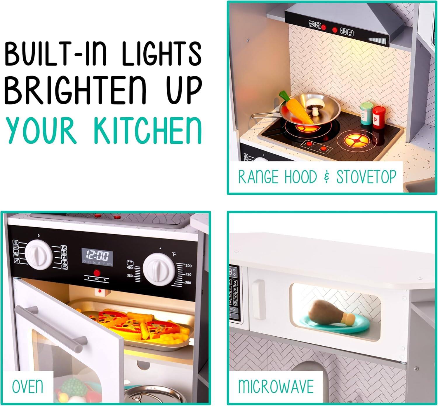 BUILT-IN LIGHTS BRIGHTEN UP YOUR KITCHEN

RANGE HOOD & STOVETOP

OVEN
MICROWAVE