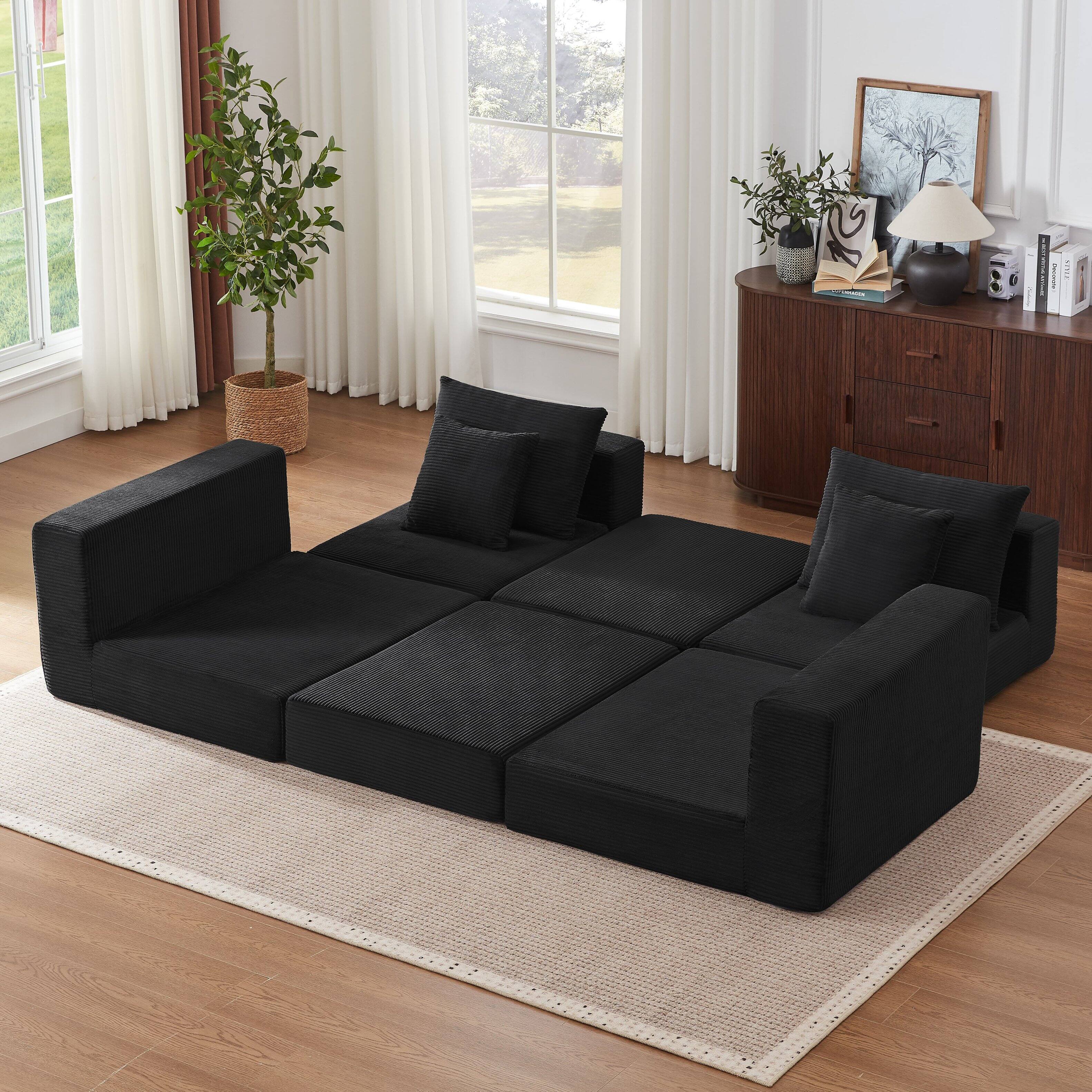 Alt View 2. Anysun - Anysun Modular Boneless Sectional Loveaeat Cloud Sofa with Non Slip Base, No Assembly - Black.