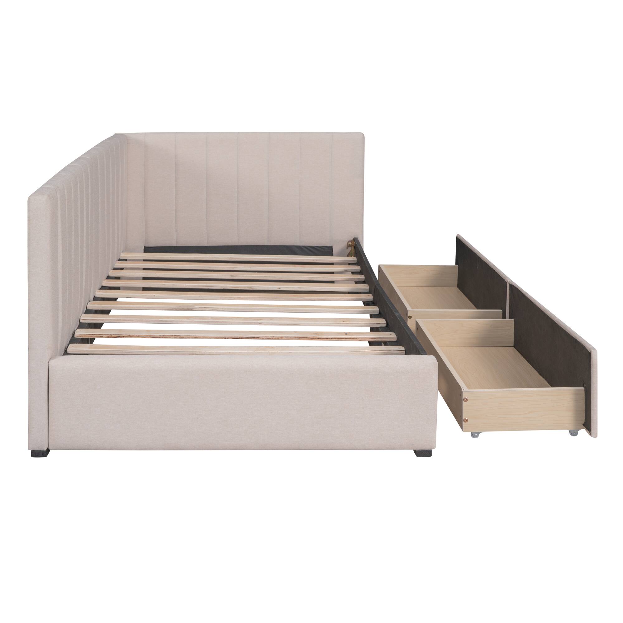 Alt View 6. Tiramisubest - Upholstered Daybed with 2 Storage Drawers Twin Size Sofa Bed Frame No Box Spring Needed, Linen Fabric (Beige) - Beige.