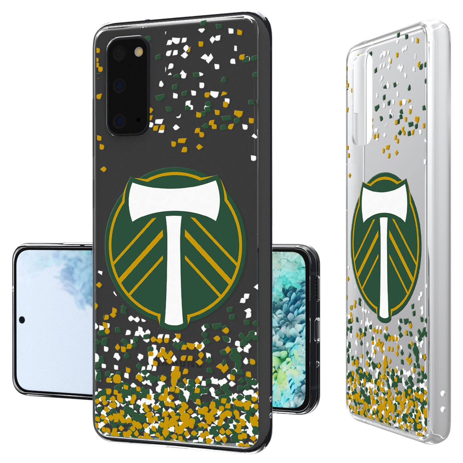 Alt View 3. Keyscaper - Portland Timbers Galaxy Confetti Clear Case - S22 - Multicolor.