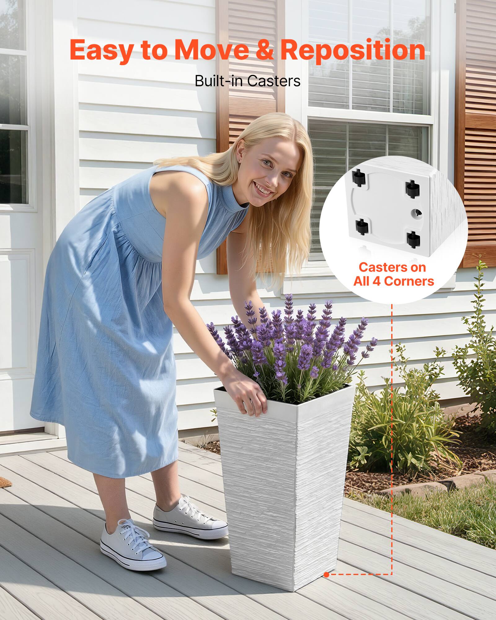 Easy to Move & Reposition  
Built-in Casters  
Casters on All 4 Corners