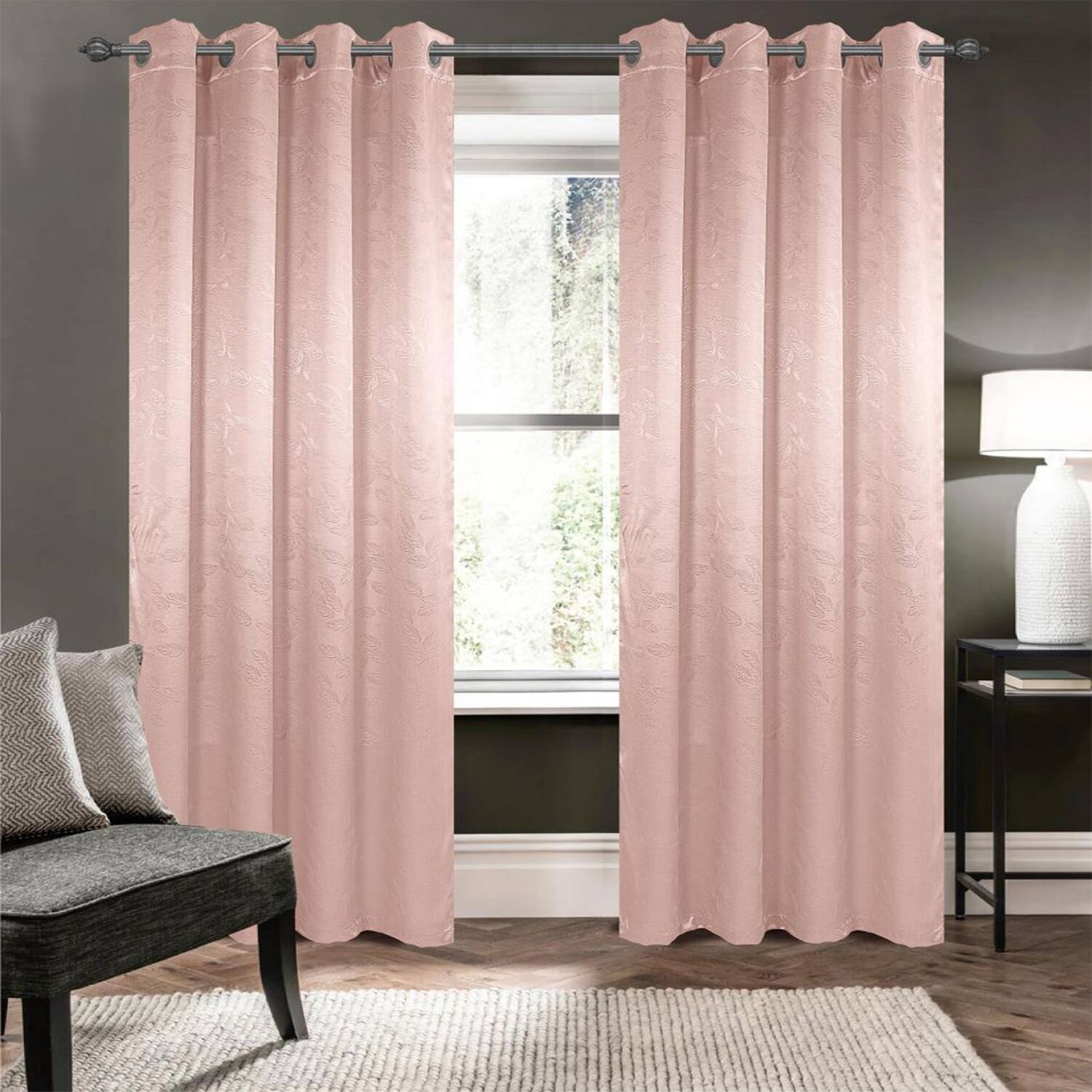 Angle. Olivia Gray - Olivia Gray 100% Polyester 200 GSM Arlo Embossed Blackout Grommet Curtain Panel 54" x 90" Blush - Blush.