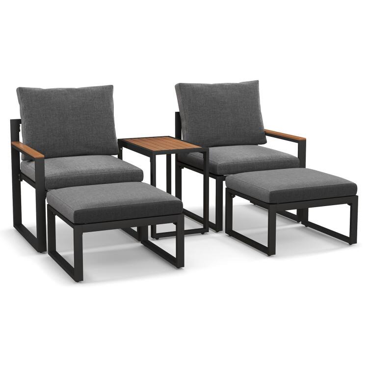 Front. SlickBlue - 5 Pieces Patio Conversation Set with Aluminum Frame and Cushioned Seating - Grey.