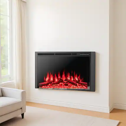 Front. AOSTIRMOTOR - 34 or 37 Inch Electric Fireplace with Adjustable Flames for Indoor.